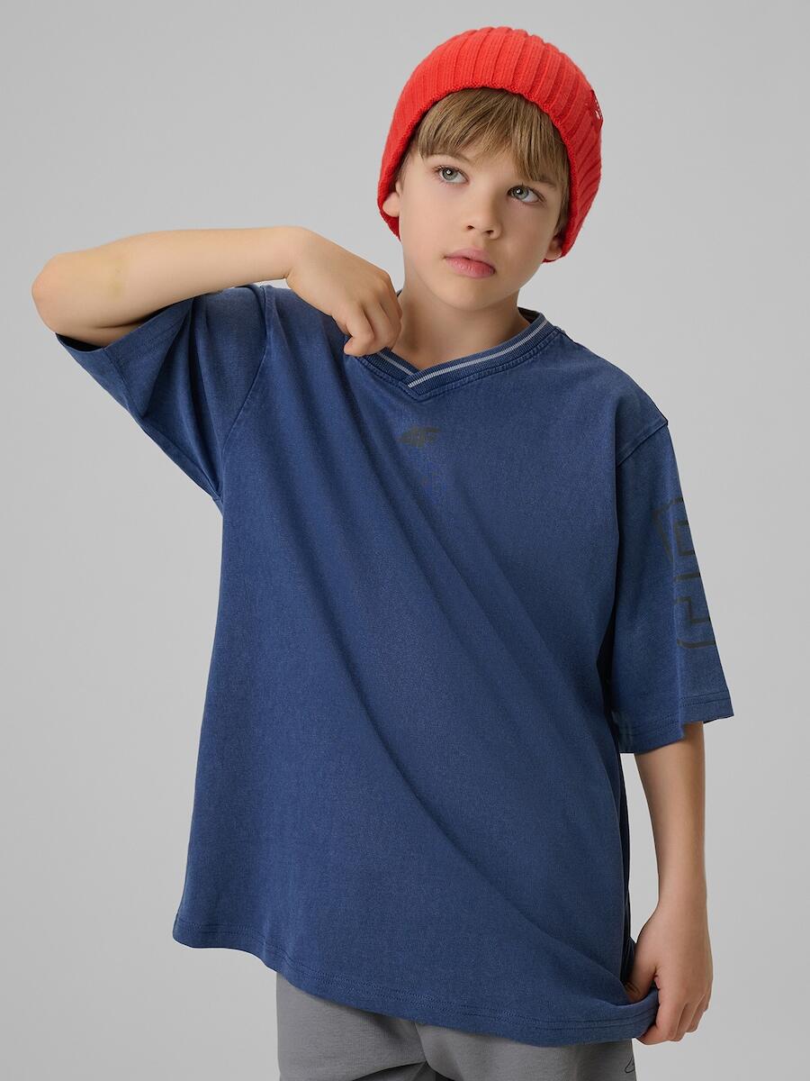 T-shirt loose z nadrukiem chłopięcy 4F 4FJRSS26TTSHM3467