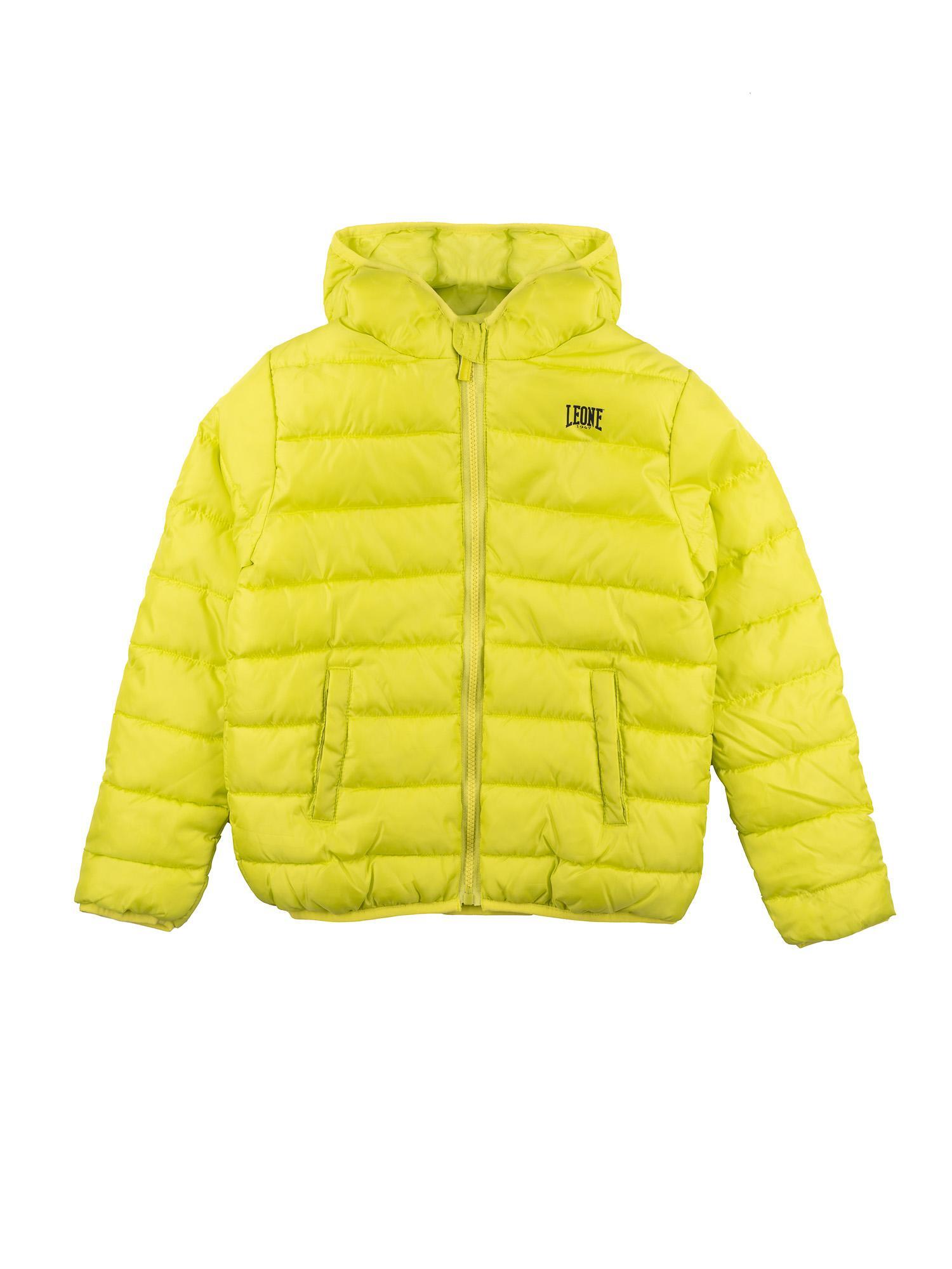 Kurtka puchowa dziecięca Leone 1947 Apparel Neon z kapturem i zamkiem z nylonu
