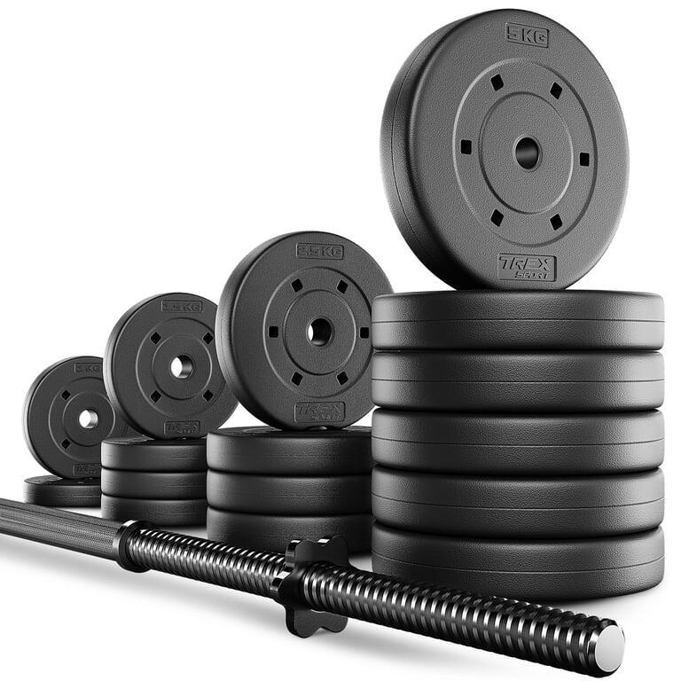 Zestaw obciążeń bitumicznych ze sztangą Trex Sport 55kg, gryf prosty 180cm