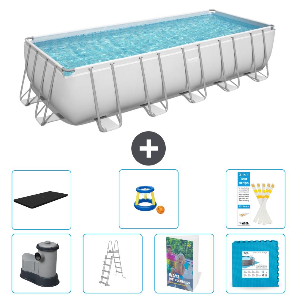 BESTWAY Basen Power Steel Prostokątny - 640x274x132 cm - 8-częściowy S570