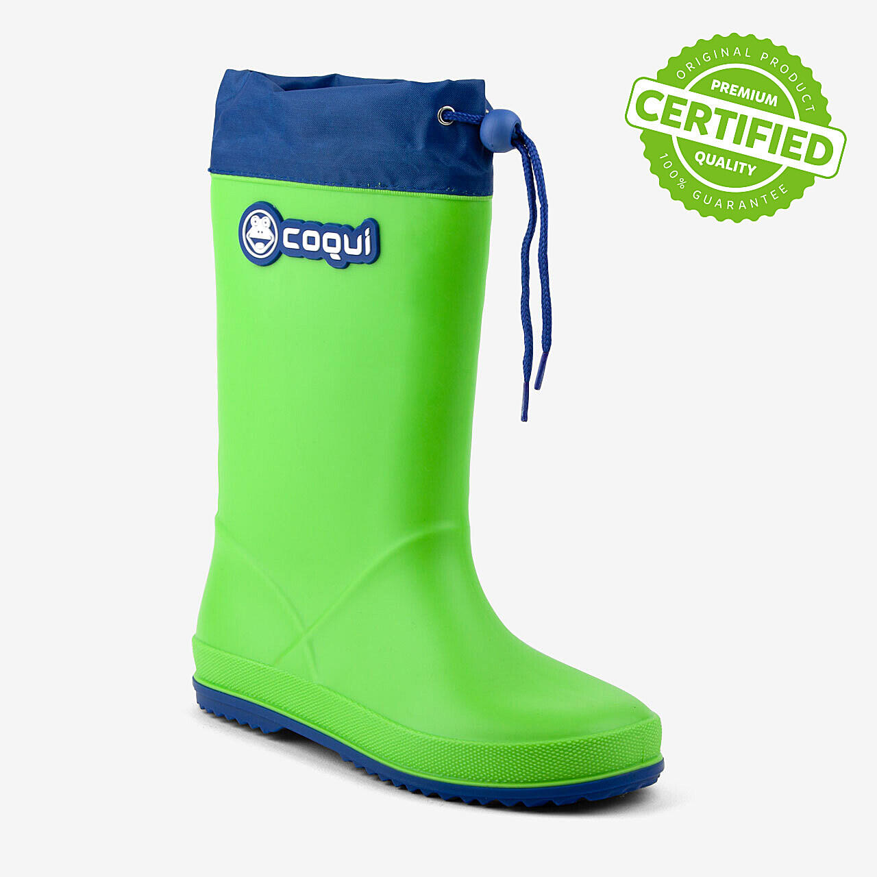Dziecięce kalosze Coqui Rainboot - wodoodporne, z kołnierzem i sznurkami bungee