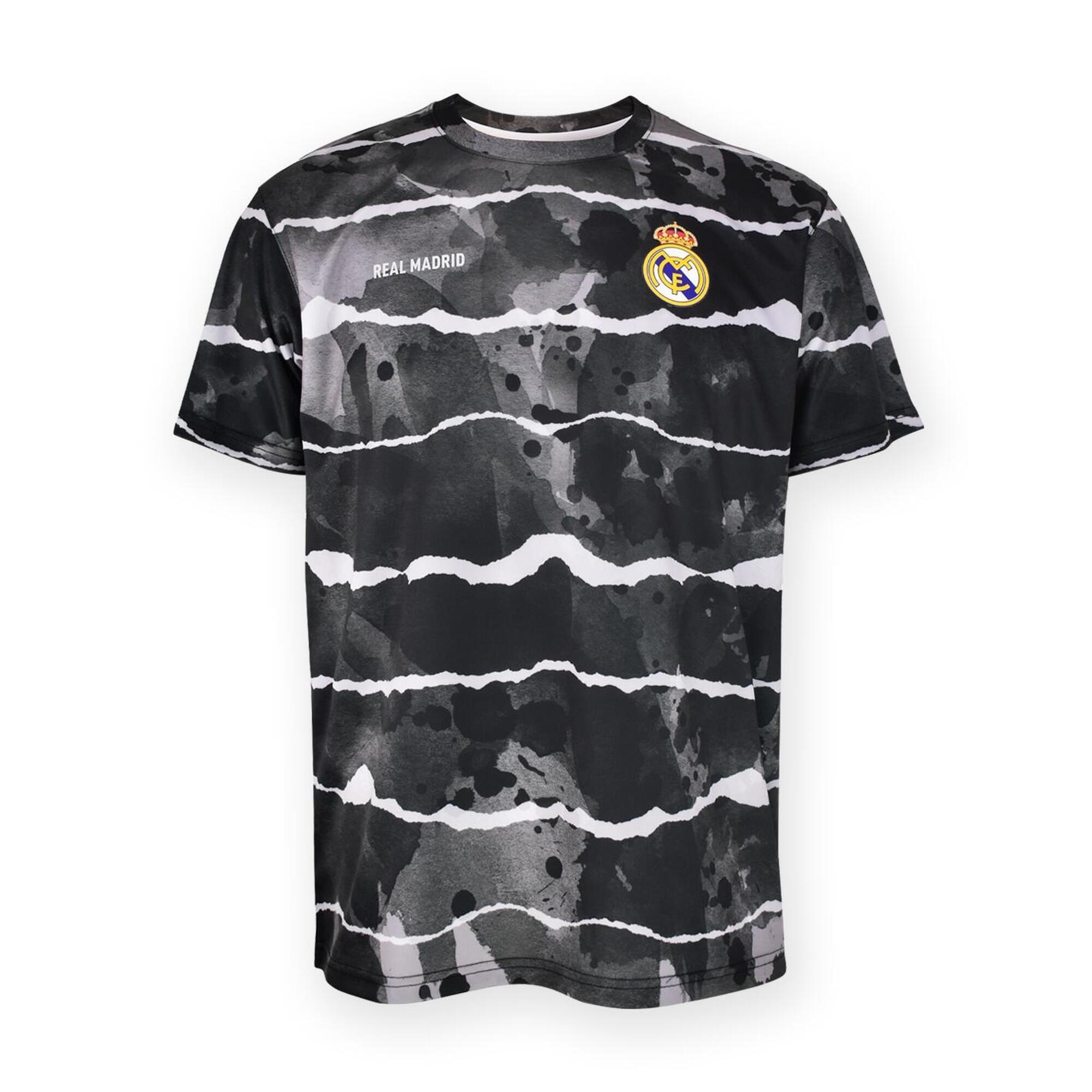 Nowoczesna szara koszulka treningowa z wzorem fal - M