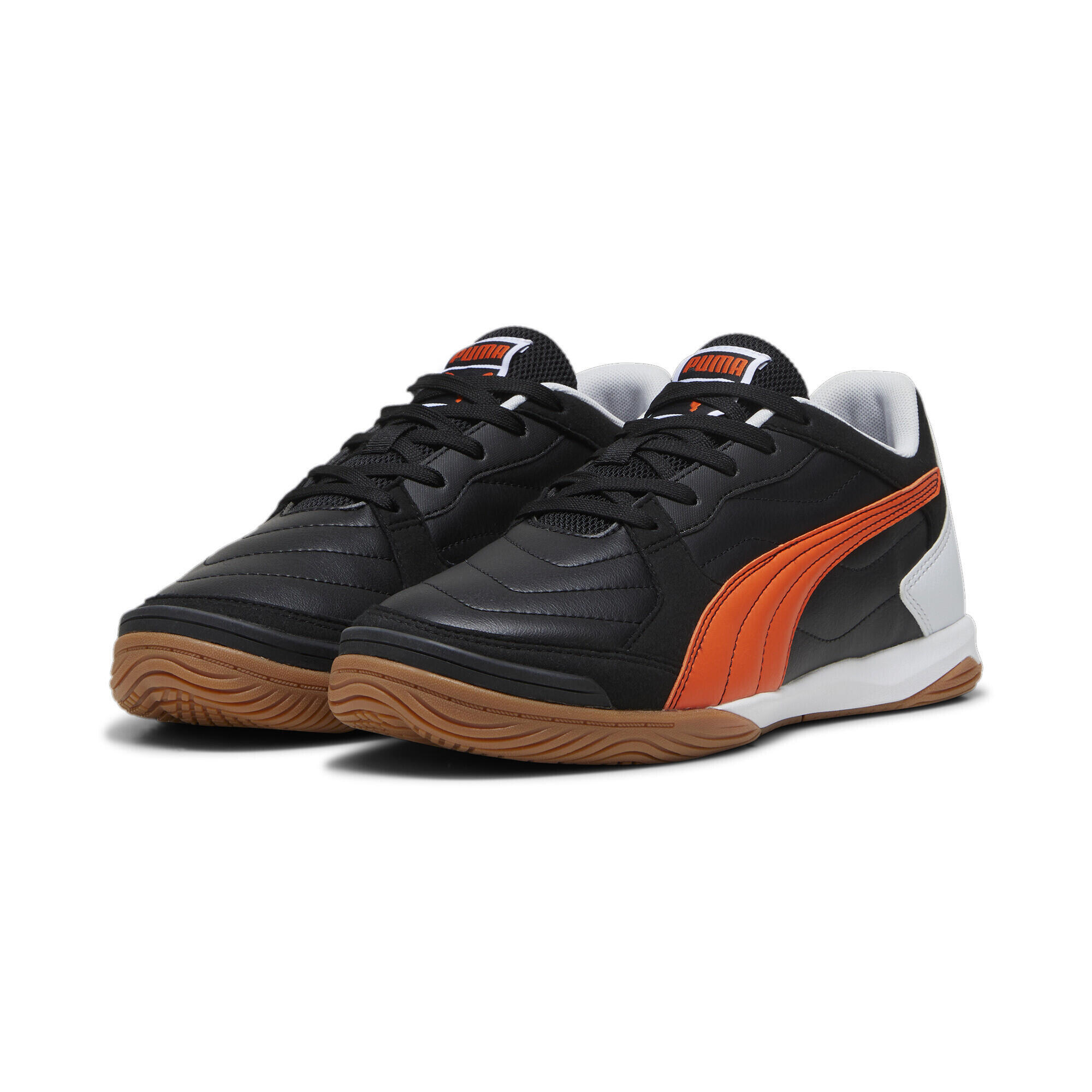 Buty do futsalu PRESSING IV PUMA Black Flame Flicker Silver Mist Orange Gray