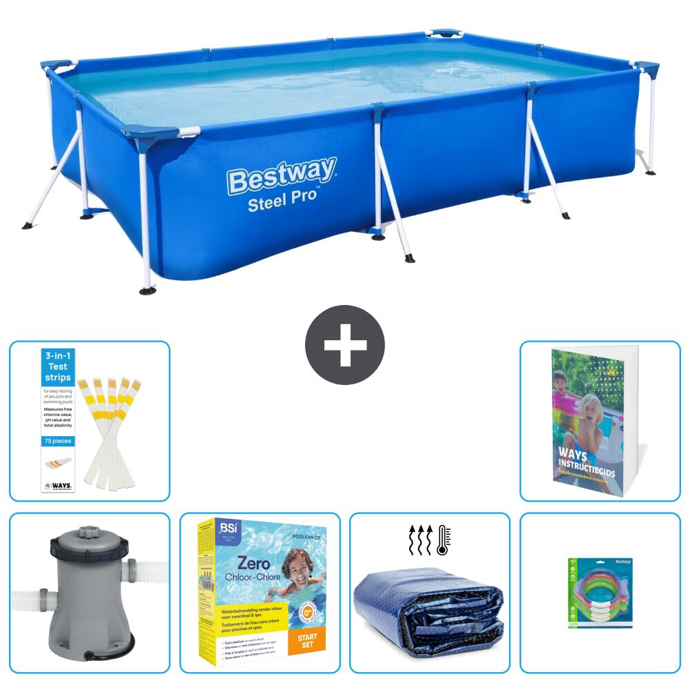 BESTWAY Basen Steel Pro Prostokątny - 300x201x66 cm - 7-częściowy S181