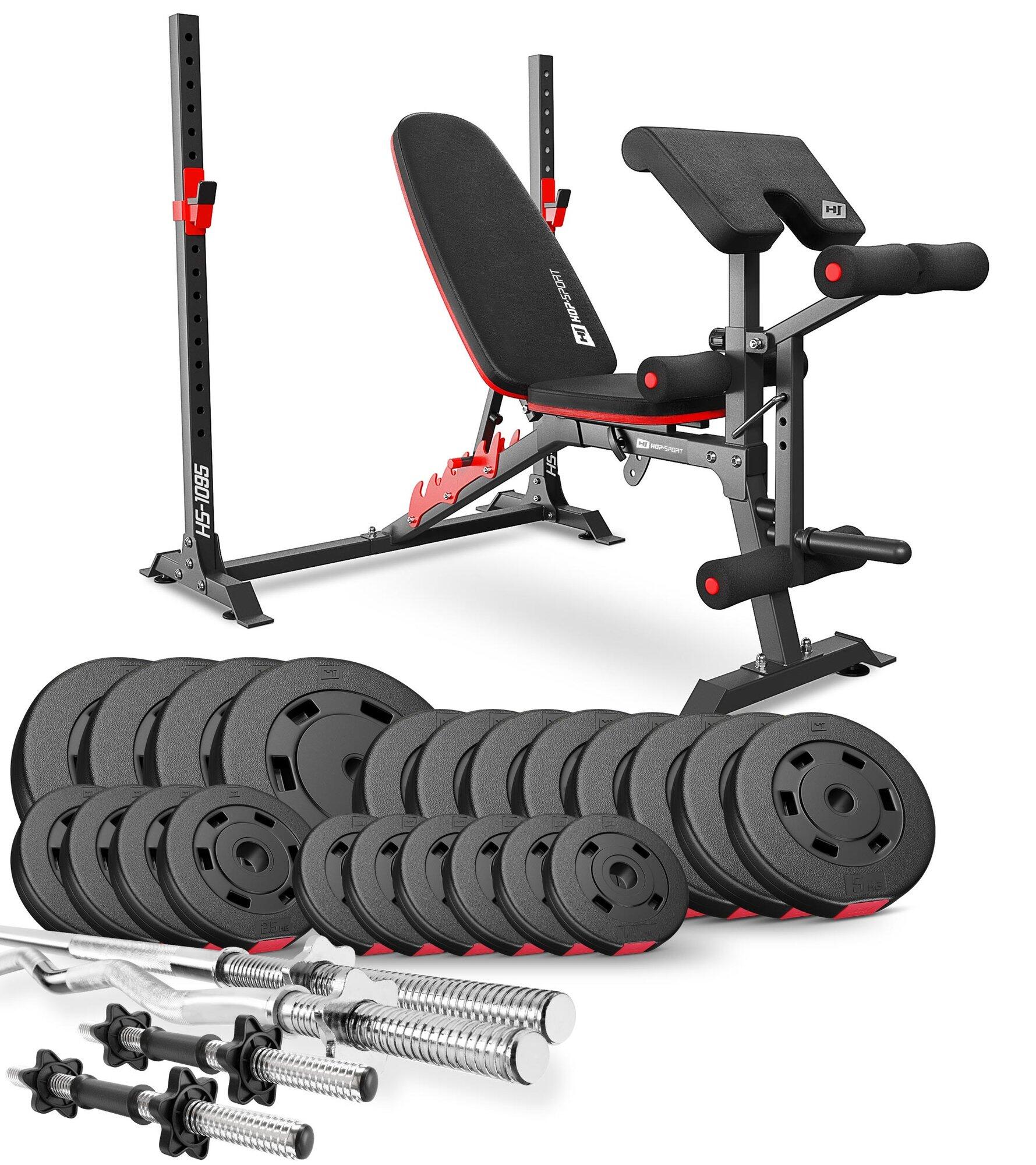 Zestaw kulturystyczny kompozytowy Hop-Sport Premium 135kg z ławką HS-1095