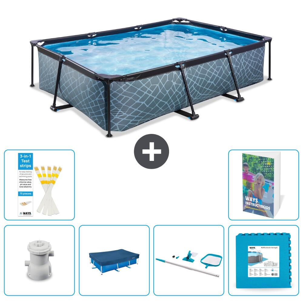 EXIT TOYS Basen Prostokątny - Efekt kamienia - 300x200x65 cm - 7-częściowy S295