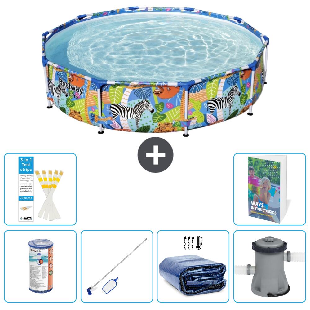 BESTWAY Basen Steel Pro Okrągły - Dżungla - 305x66 cm - 7-częściowy S20