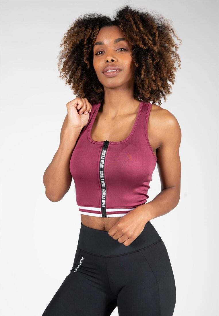 Mesa Zip Front - burgundowy crop top damski