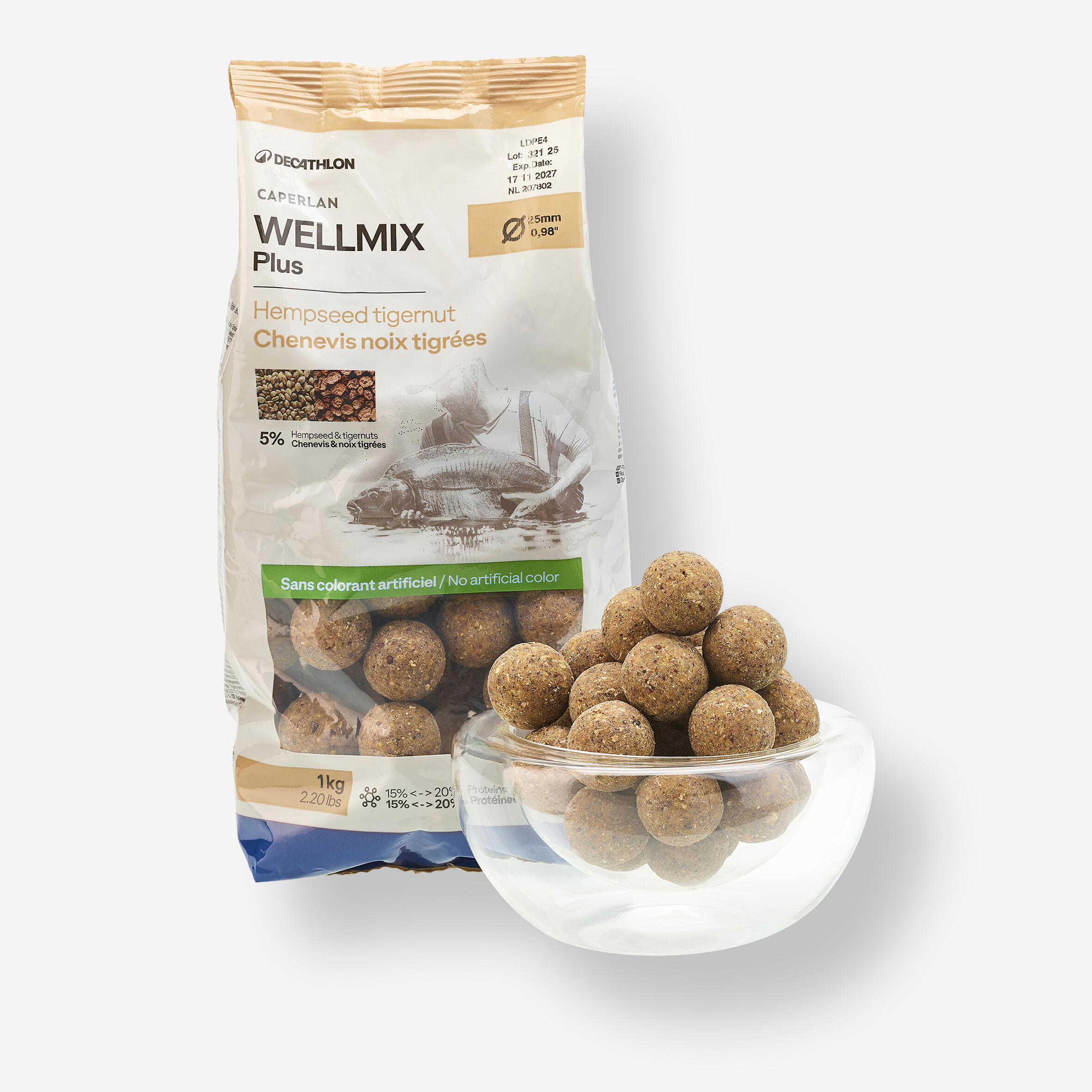 Kulki proteinowe Caperlan Wellmix Plus 25 mm 1 kg konopie-orzech tygrysi