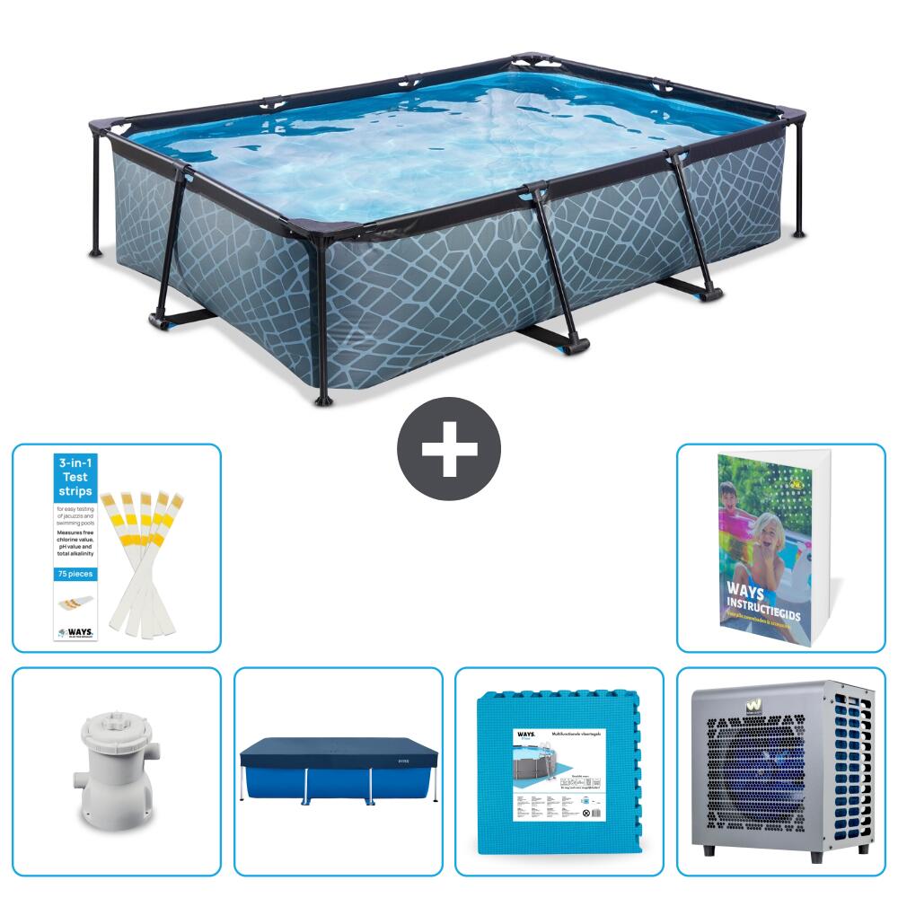 EXIT TOYS Basen Prostokątny - Efekt kamienia - 300x200x65 cm - 7-częściowy S290