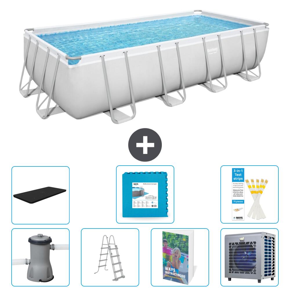 BESTWAY Basen Power Steel Prostokątny - 488x244x122 cm - 8-częściowy S601