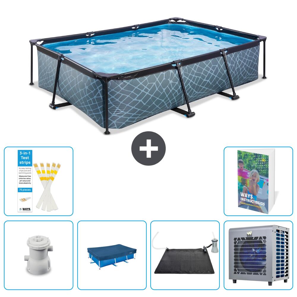 EXIT TOYS Basen Prostokątny - Efekt kamienia - 300x200x65 cm - 7-częściowy S176