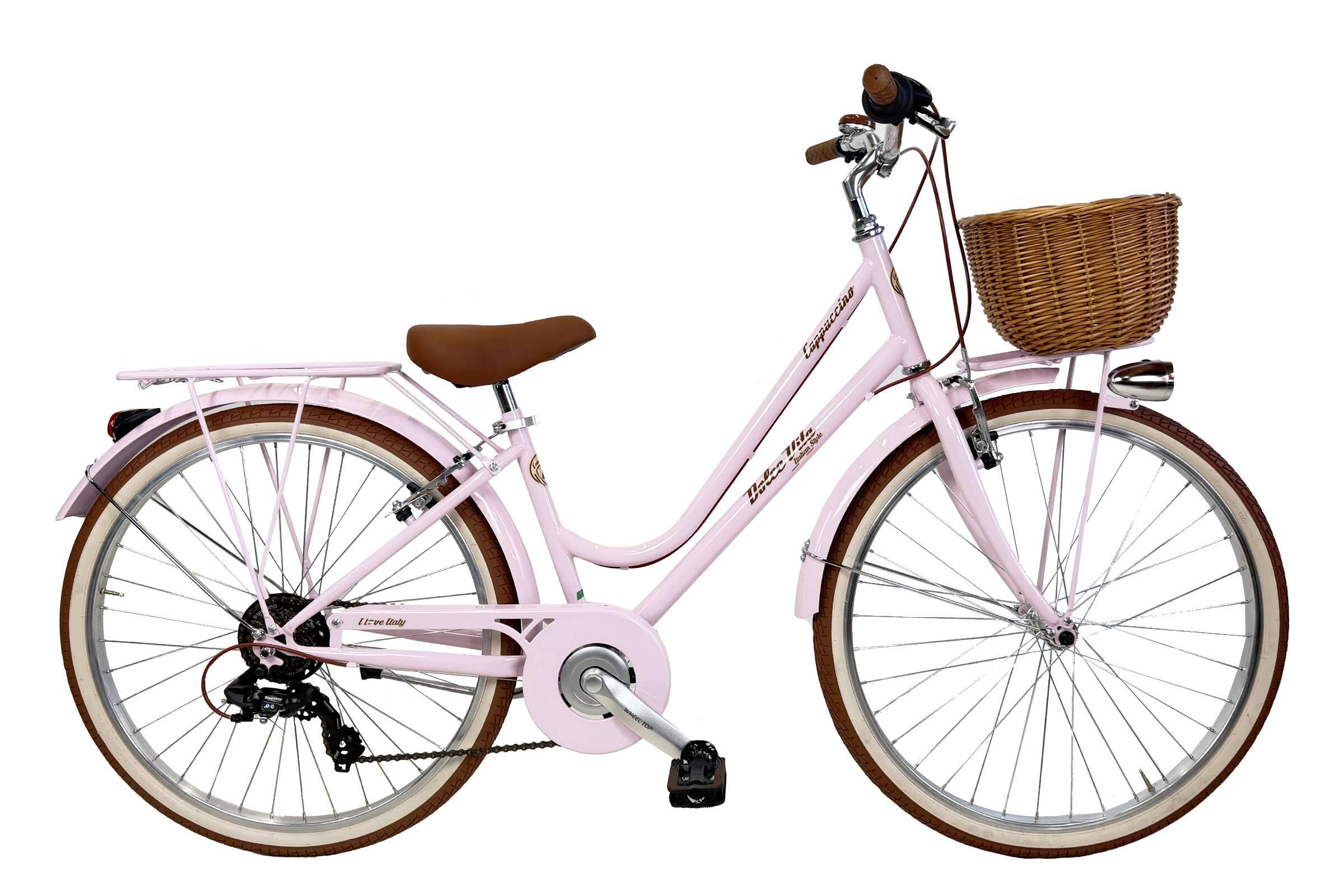 Rower miejski Dolce Vita CAPPUCCINO 26 kobieta z koszykiem - Różowy