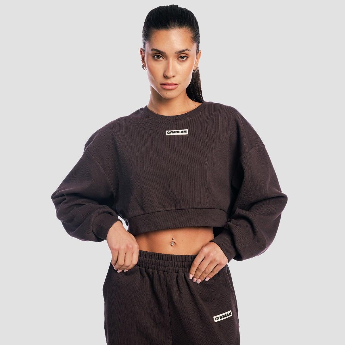 Bluza damska krótka oversize bez kaptura brązowa Aura