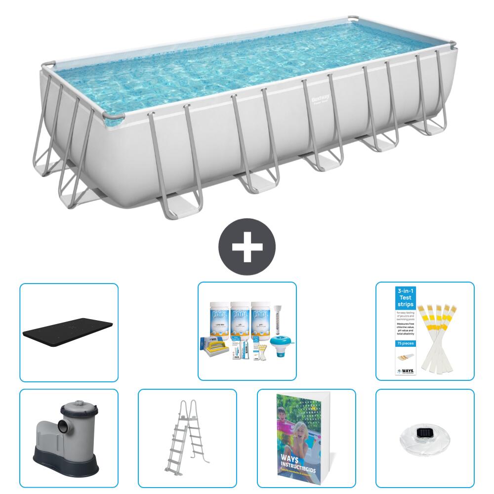 BESTWAY Basen Power Steel Prostokątny - 640x274x132 cm - 8-częściowy S576