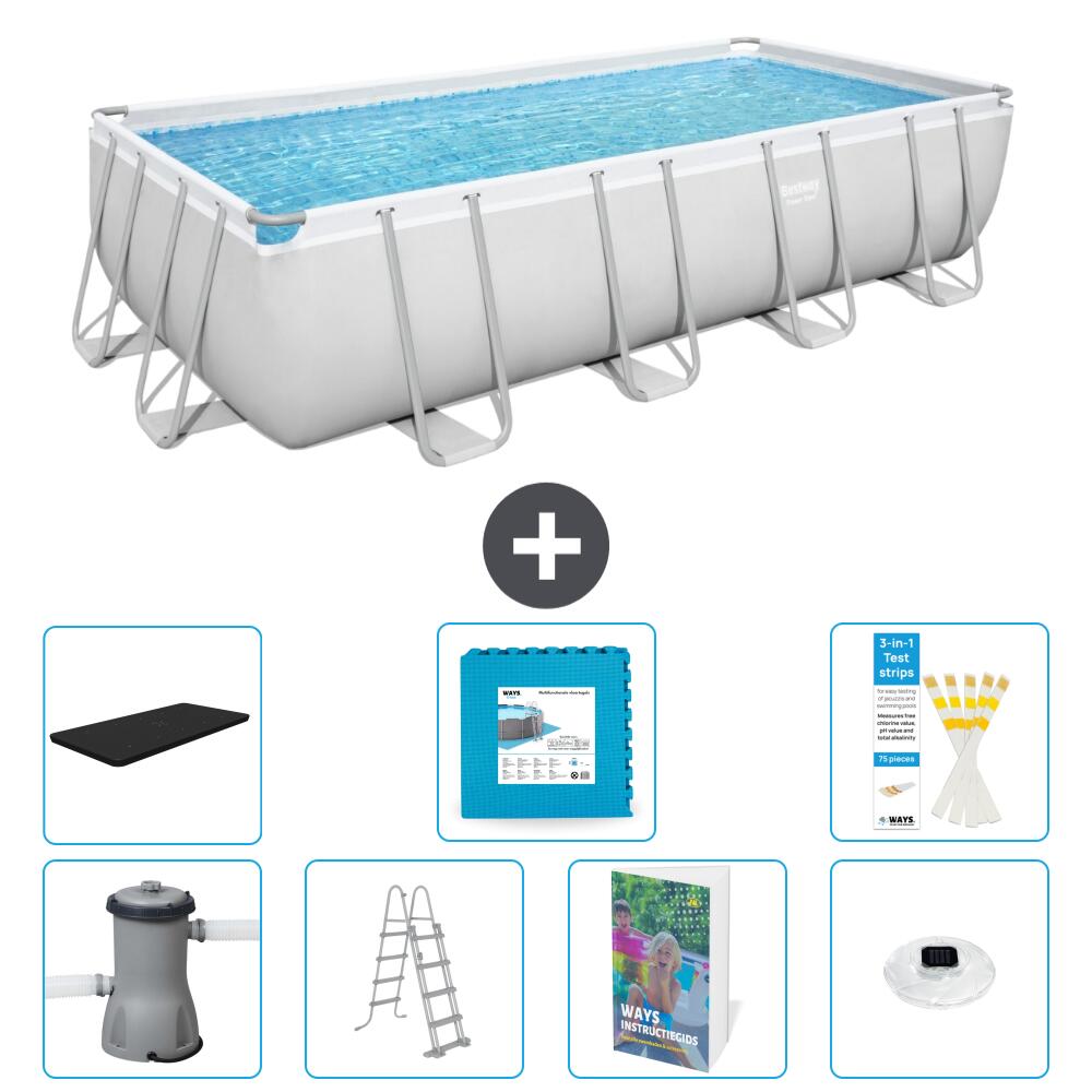 BESTWAY Basen Power Steel Prostokątny - 488x244x122 cm - 8-częściowy S674