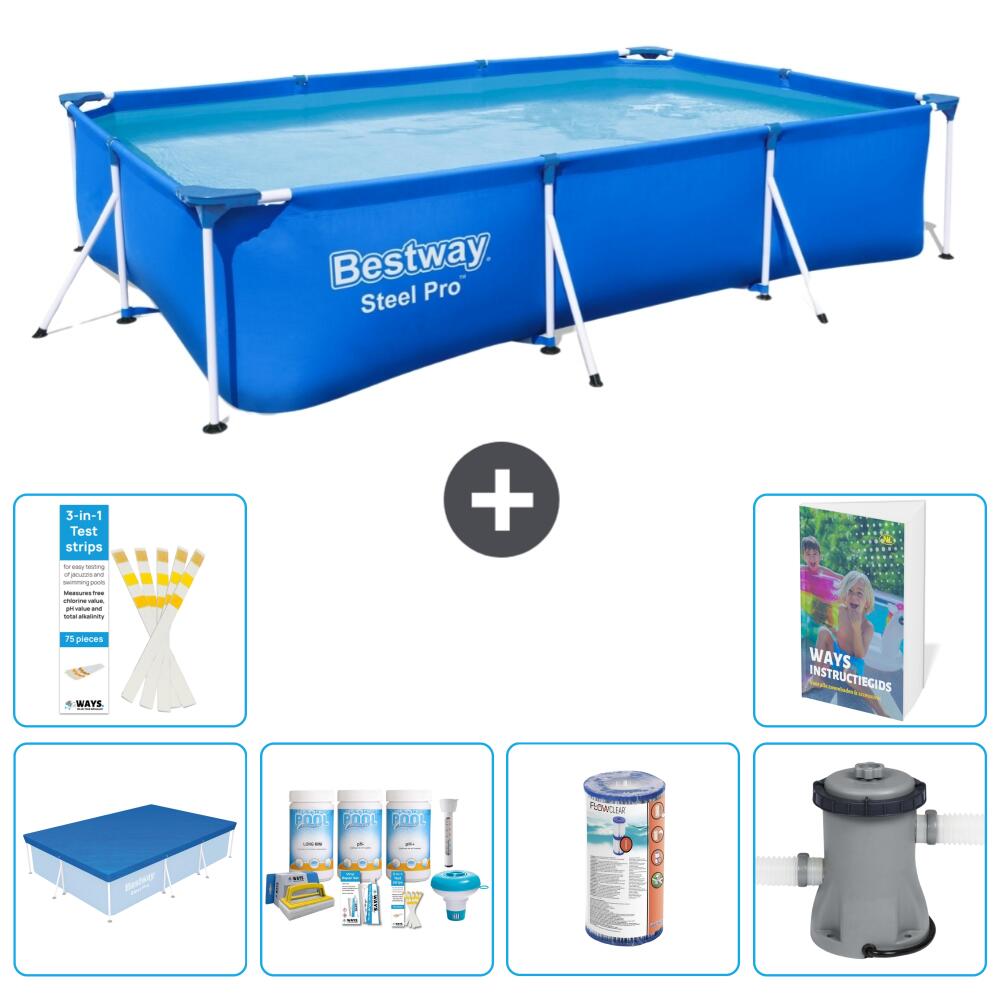 BESTWAY Basen Steel Pro Prostokątny - 300x201x66 cm - 7-częściowy S34