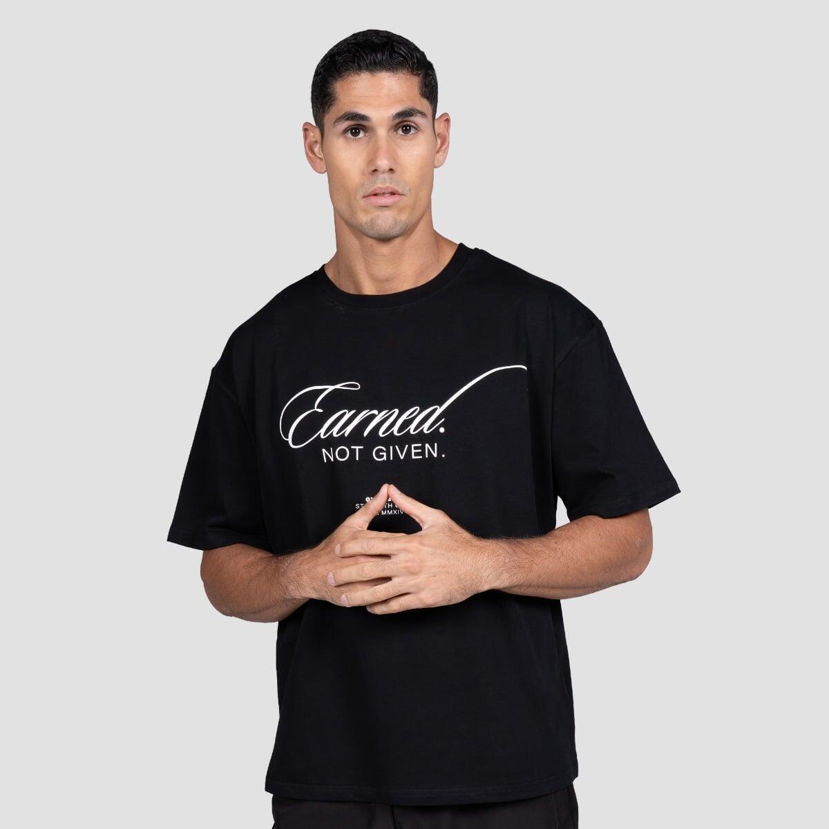 Koszulka męska fitness oversize czarna Earned