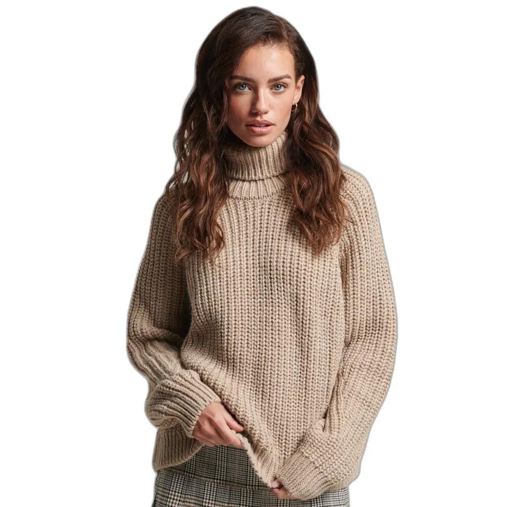 Damski luźny sweter z golfem z przeszyciami Superdry