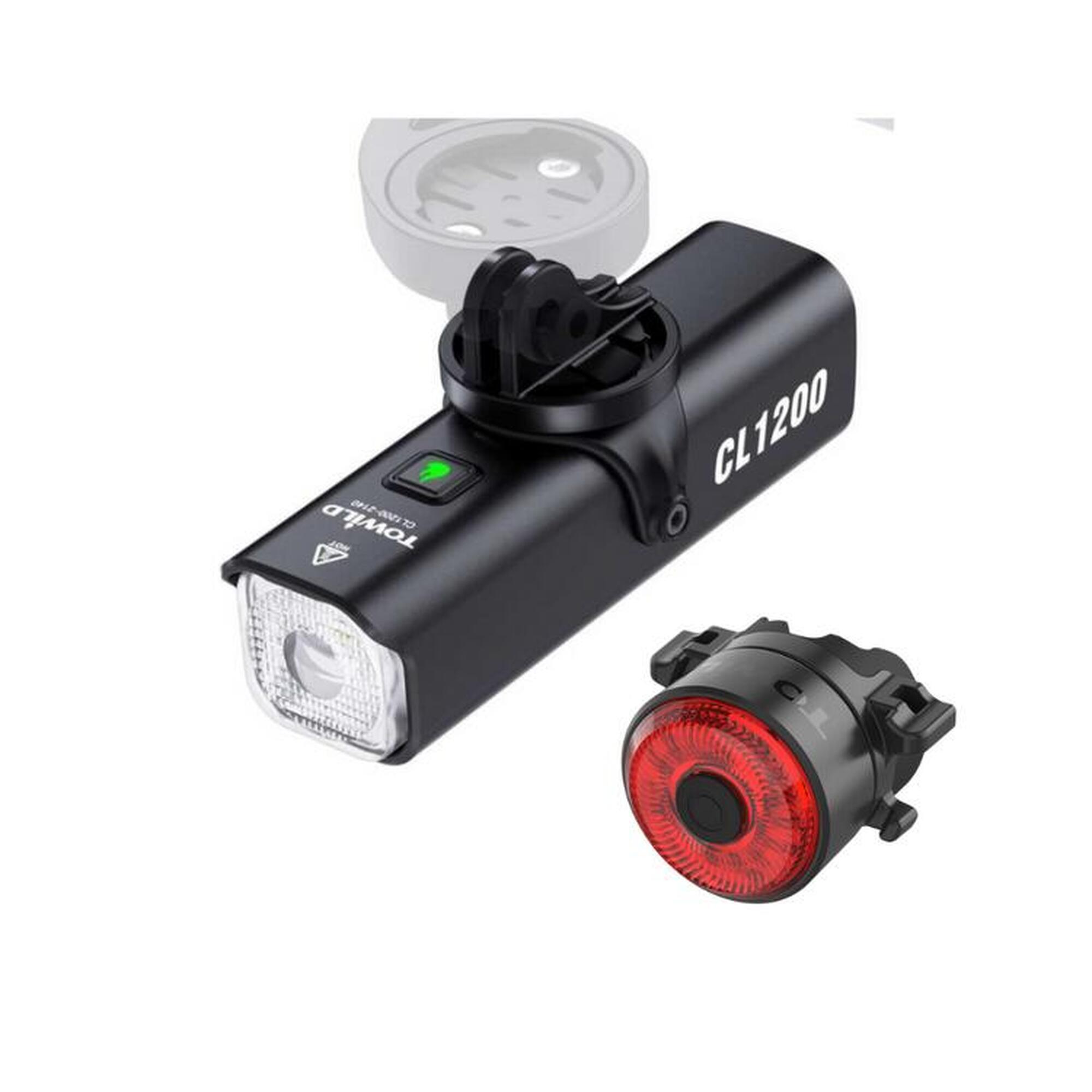 Zestaw lampek rowerowych Towild: lampa przednia CL1200 + lampa tylna TL03