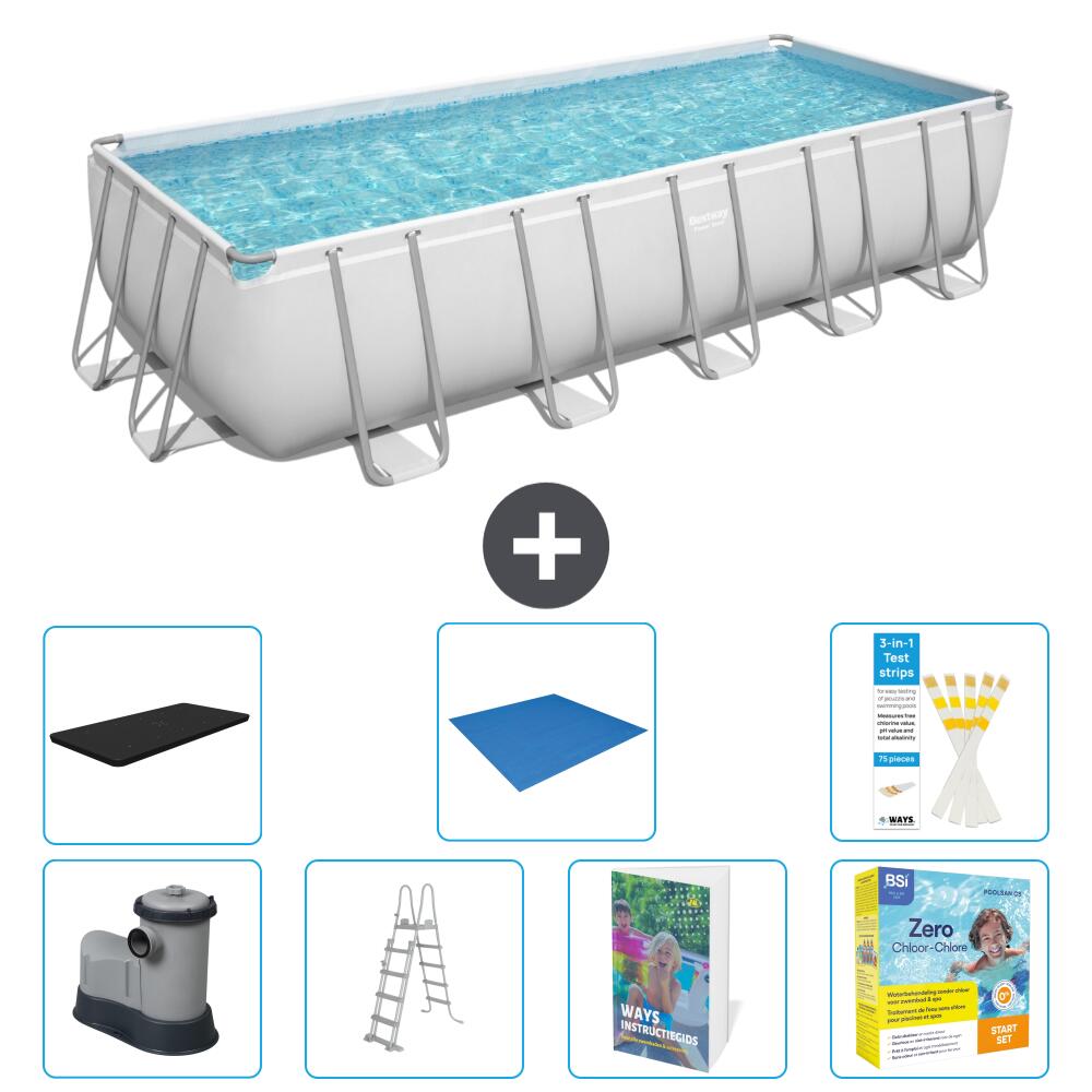 BESTWAY Basen Power Steel Prostokątny - 640x274x132 cm - 8-częściowy S546