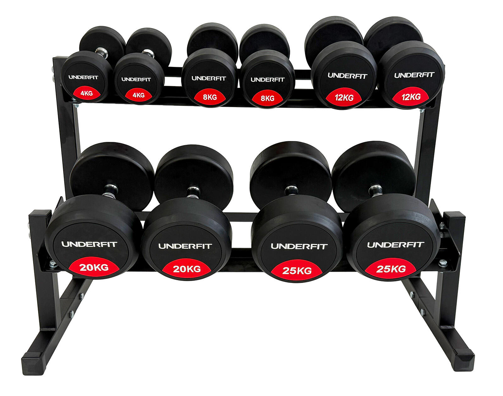 Zestaw hantli gumowanych 2 x 4-20 kg 5 par (120 kg) UNDERFIT + stojak STR38