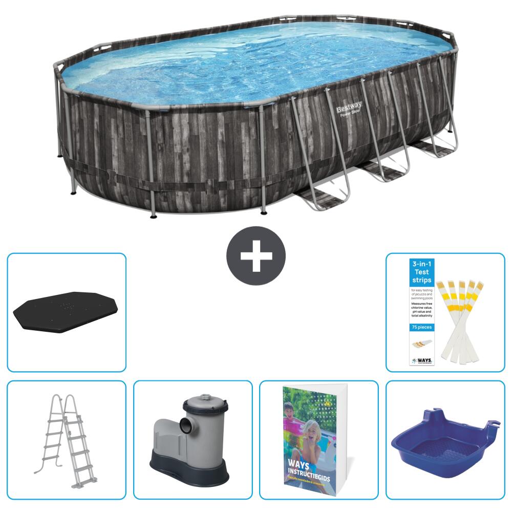 BESTWAY Basen Power Steel Owalny - 610x366x122 cm - 7-częściowy S662
