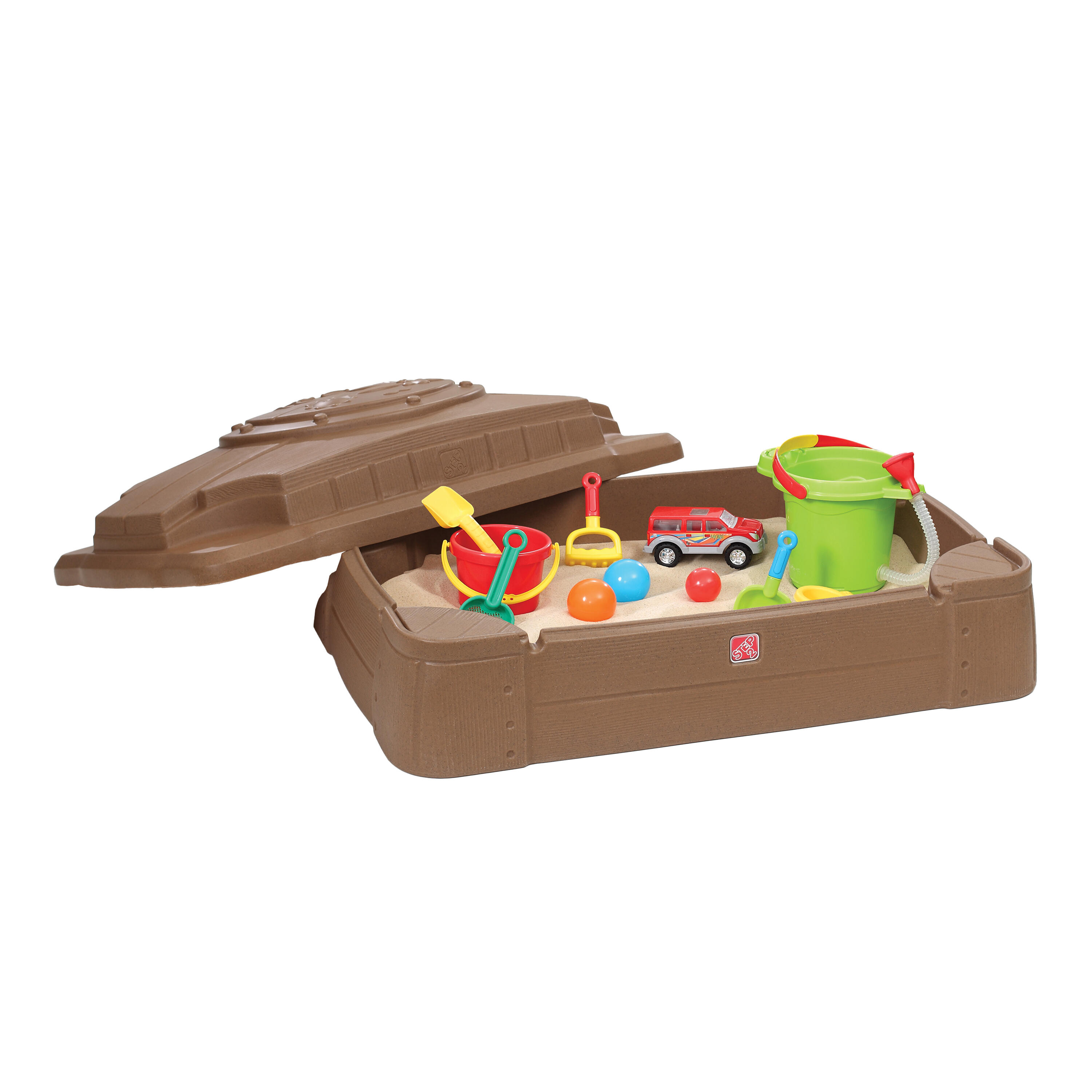 Step2 Play & Store Brazowa skrzynka na piasek z pokrywa – 107 cm x 71 cm x 28 cm