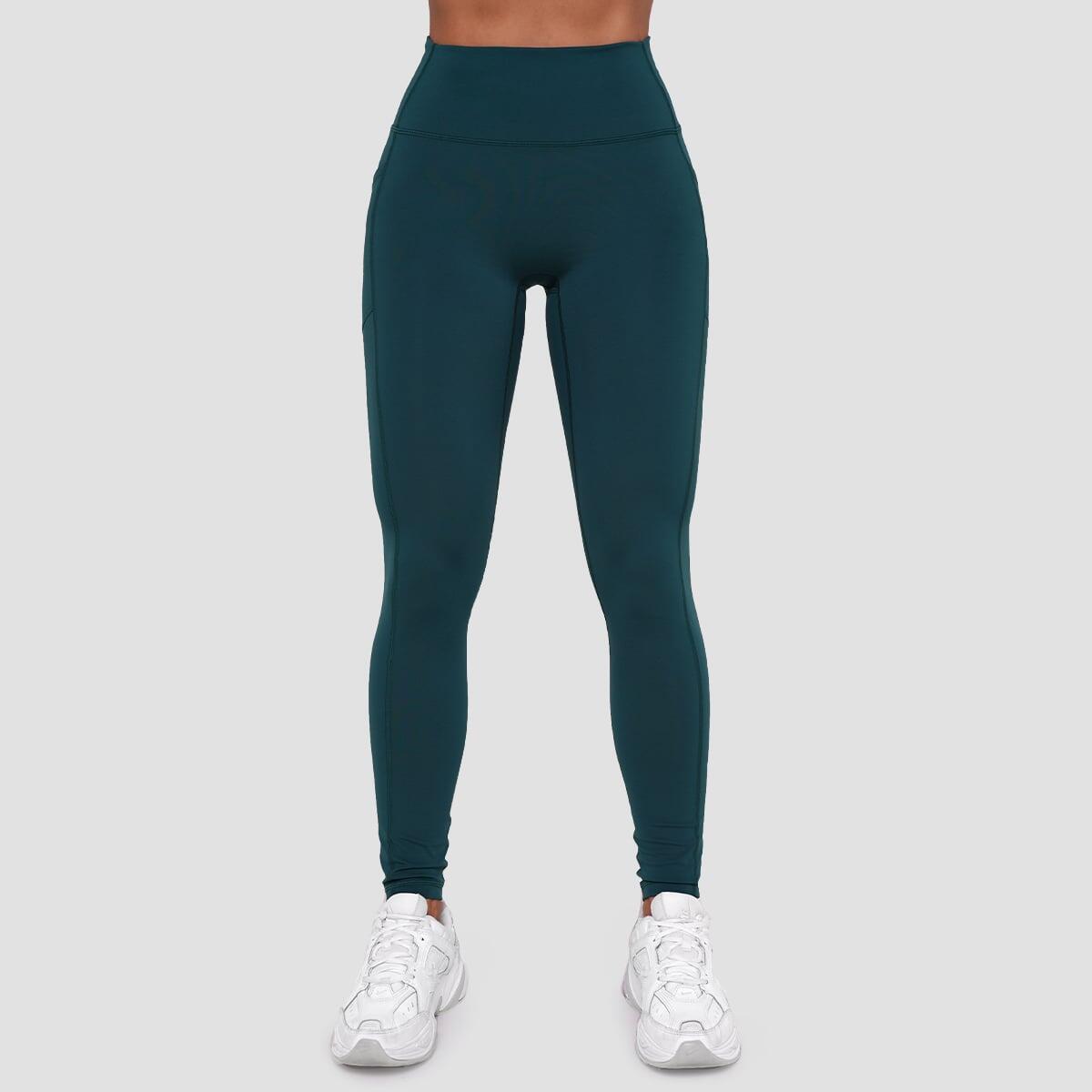 Legginsy damskie fitness z kieszeniami ciemnozielone Ignite