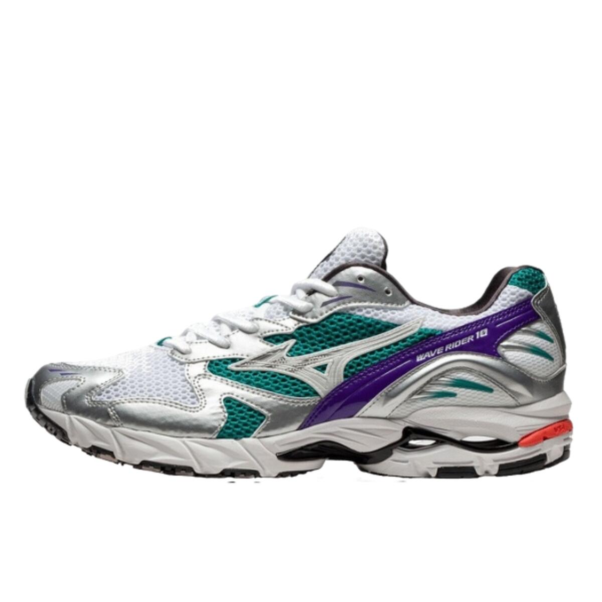 Mizuno Wave Rider 10 White Silver Teal Purple
