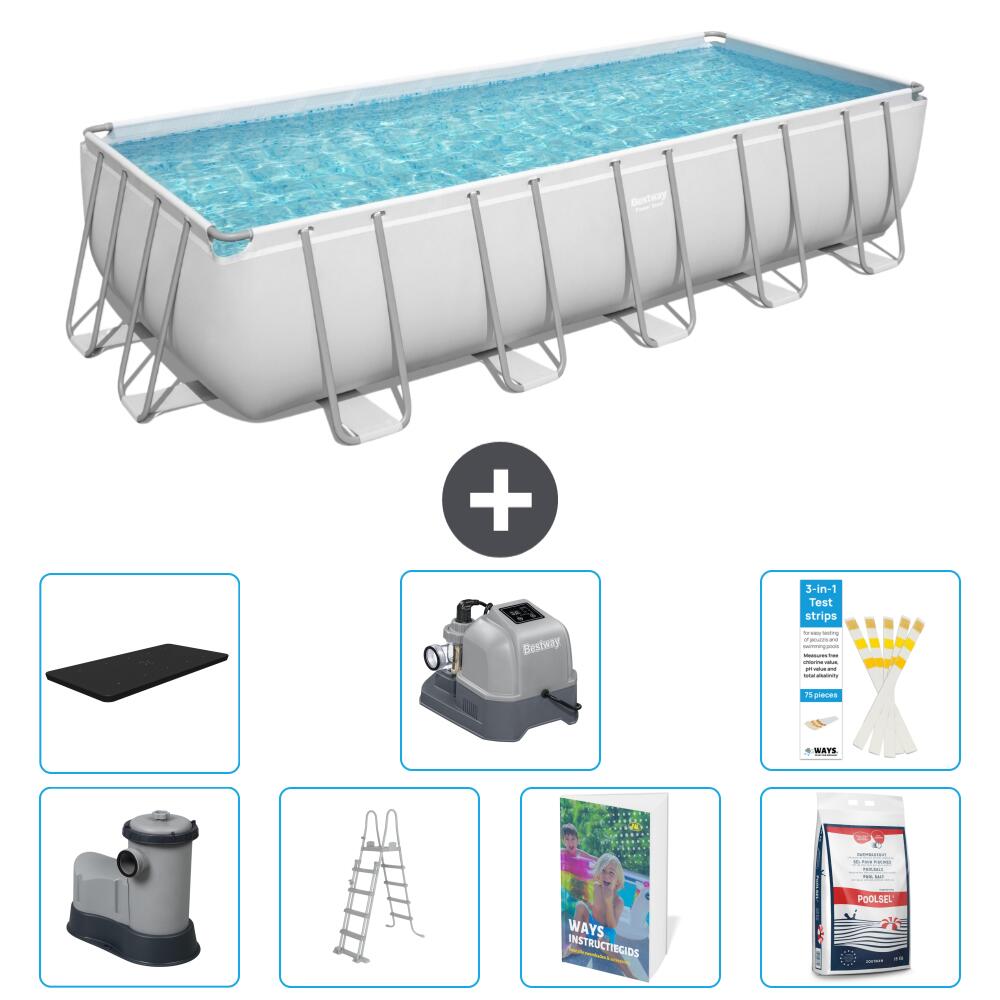 BESTWAY Basen Power Steel Prostokątny - 640x274x132 cm - 8-częściowy S649