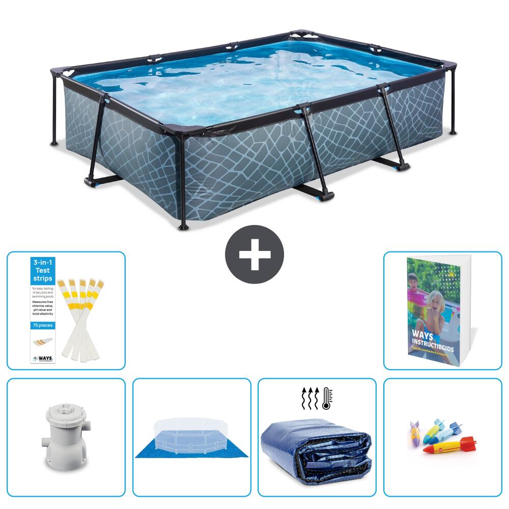 EXIT TOYS Basen Prostokątny - Efekt kamienia - 300x200x65 cm - 7-częściowy S220