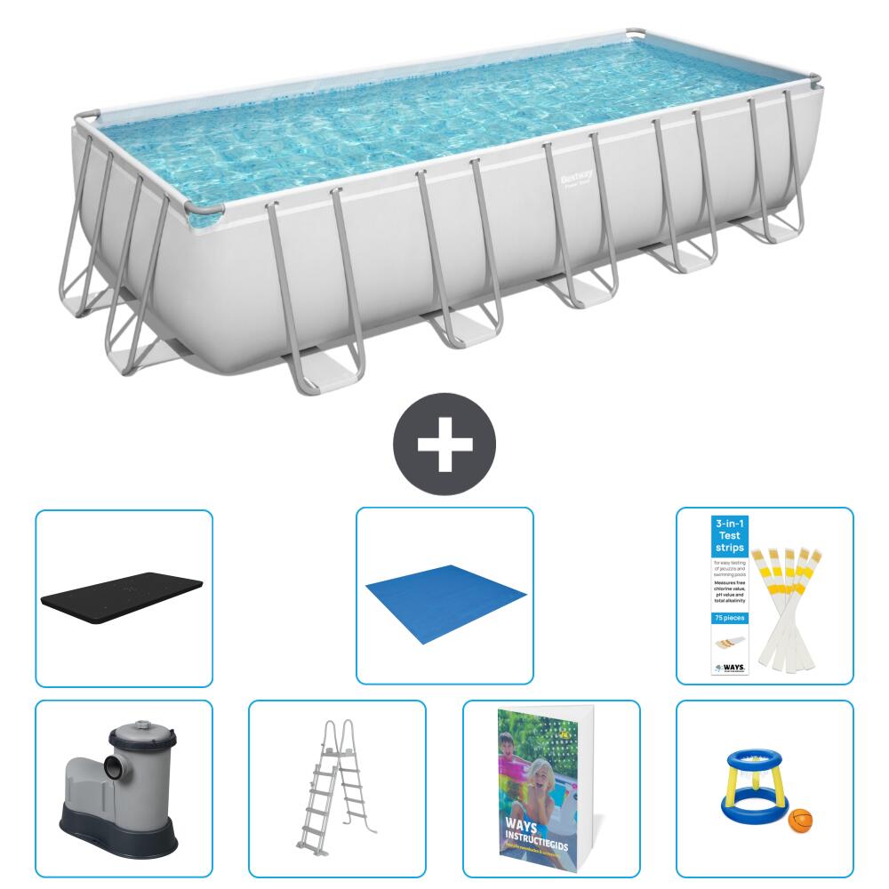 BESTWAY Basen Power Steel Prostokątny - 640x274x132 cm - 8-częściowy S568