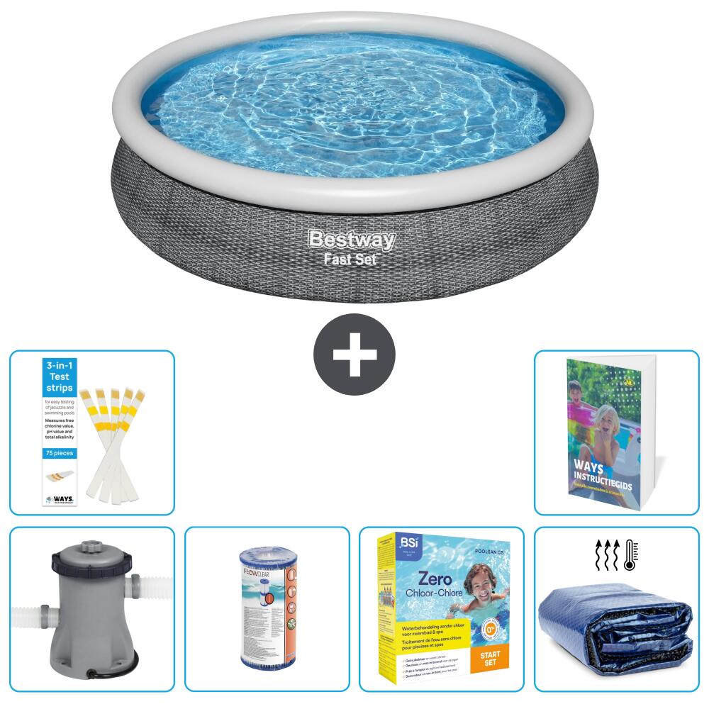 BESTWAY Basen Fast Set Okrągły - 366x76 cm - 7-częściowy S224