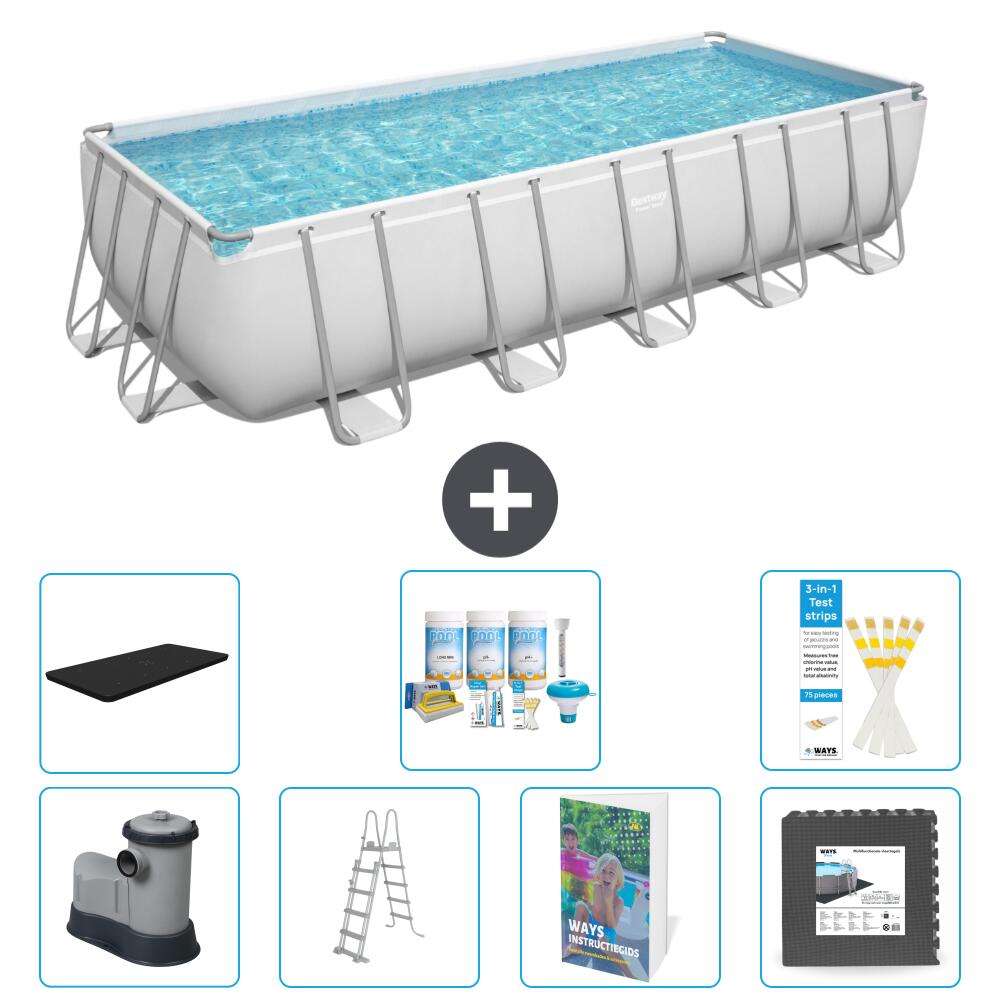 BESTWAY Basen Power Steel Prostokątny - 640x274x132 cm - 8-częściowy S581