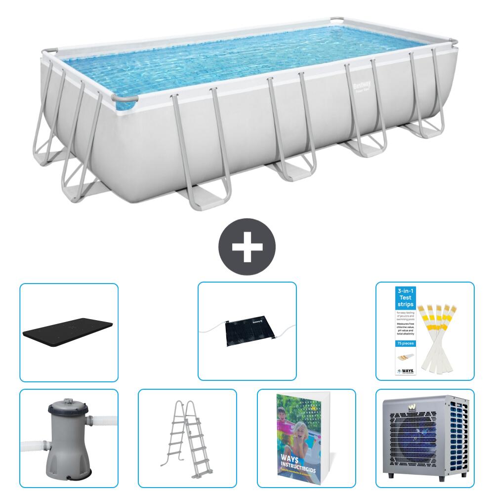 BESTWAY Basen Power Steel Prostokątny - 488x244x122 cm - 8-częściowy S524