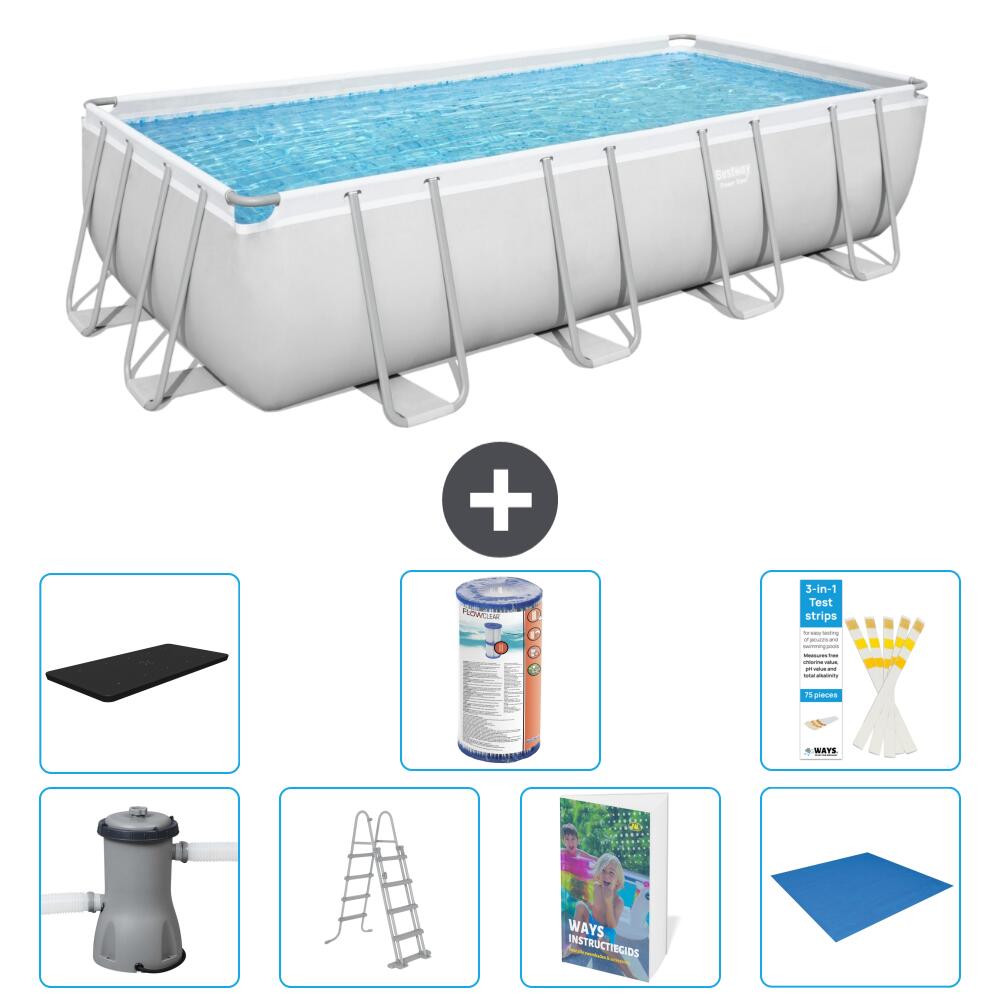 BESTWAY Basen Power Steel Prostokątny - 488x244x122 cm - 8-częściowy S594