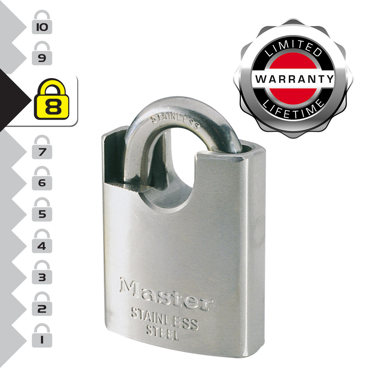 Kłódka morska na klucz z osłoniętym kabłąkiem Master Lock 550EURD, kolor szary