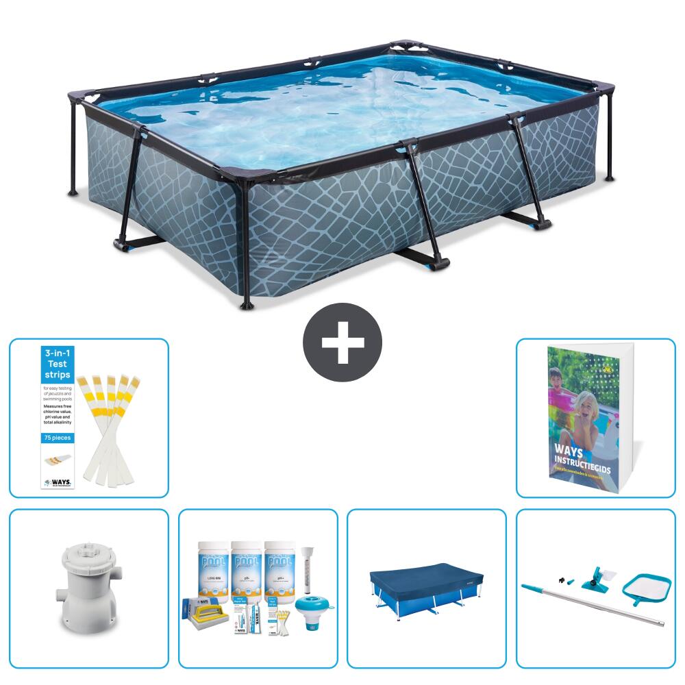 EXIT TOYS Basen Prostokątny - Efekt kamienia - 300x200x65 cm - 7-częściowy S336