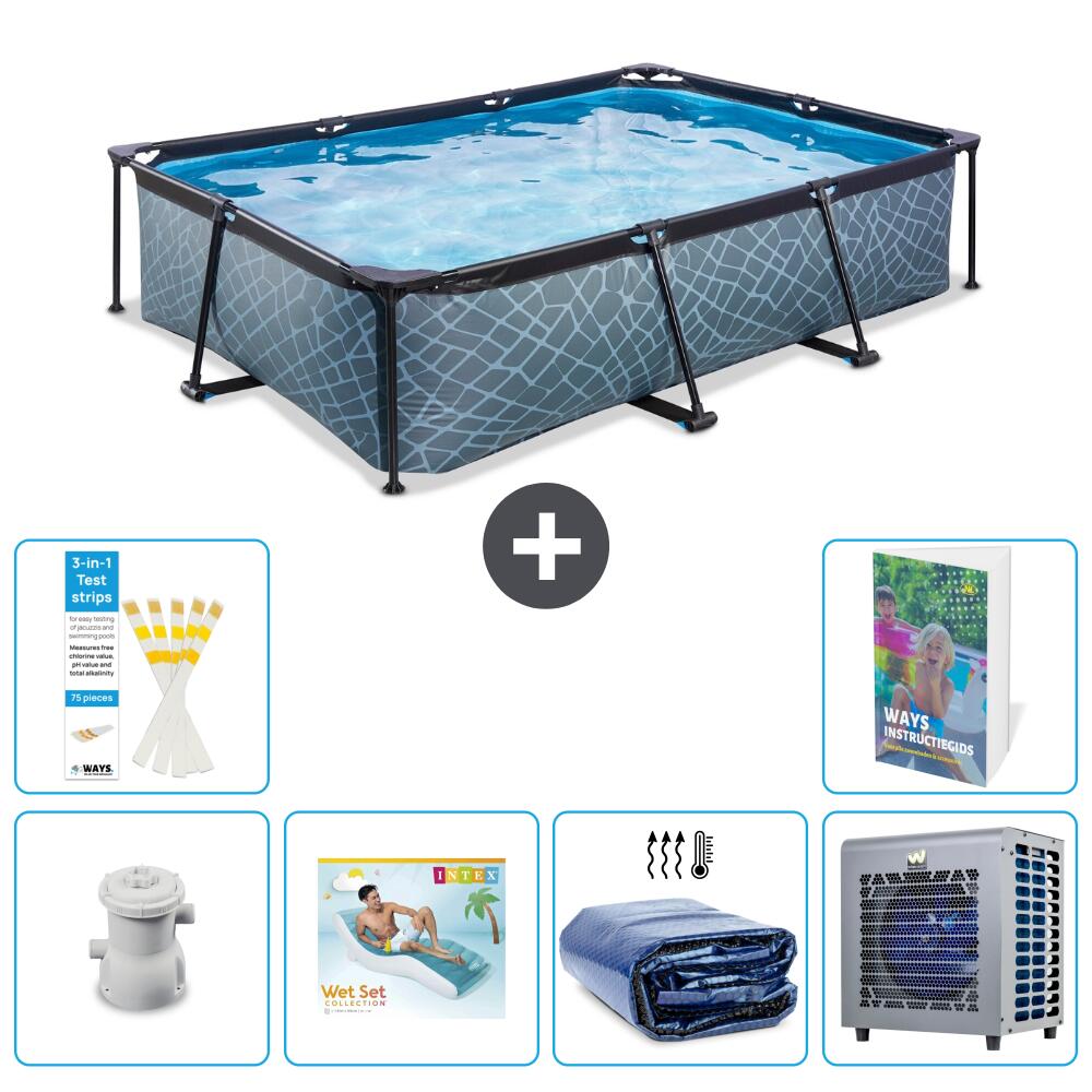 EXIT TOYS Basen Prostokątny - Efekt kamienia - 300x200x65 cm - 7-częściowy S286