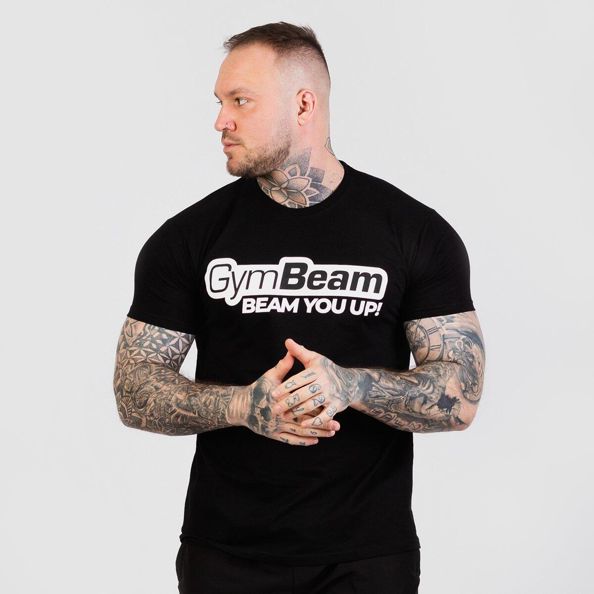 Koszulka męska fitness z krótkim rękawem czarna Beam