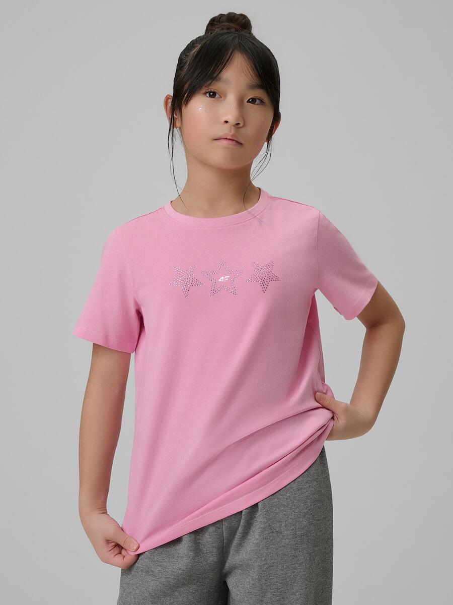 T-shirt regular z nadrukiem dziewczęcy 4F 4FJRSS26TTSHF3455