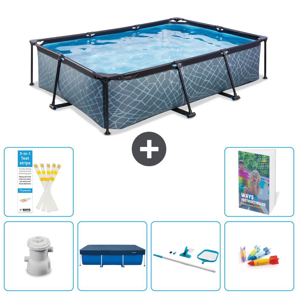EXIT TOYS Basen Prostokątny - Efekt kamienia - 300x200x65 cm - 7-częściowy S299