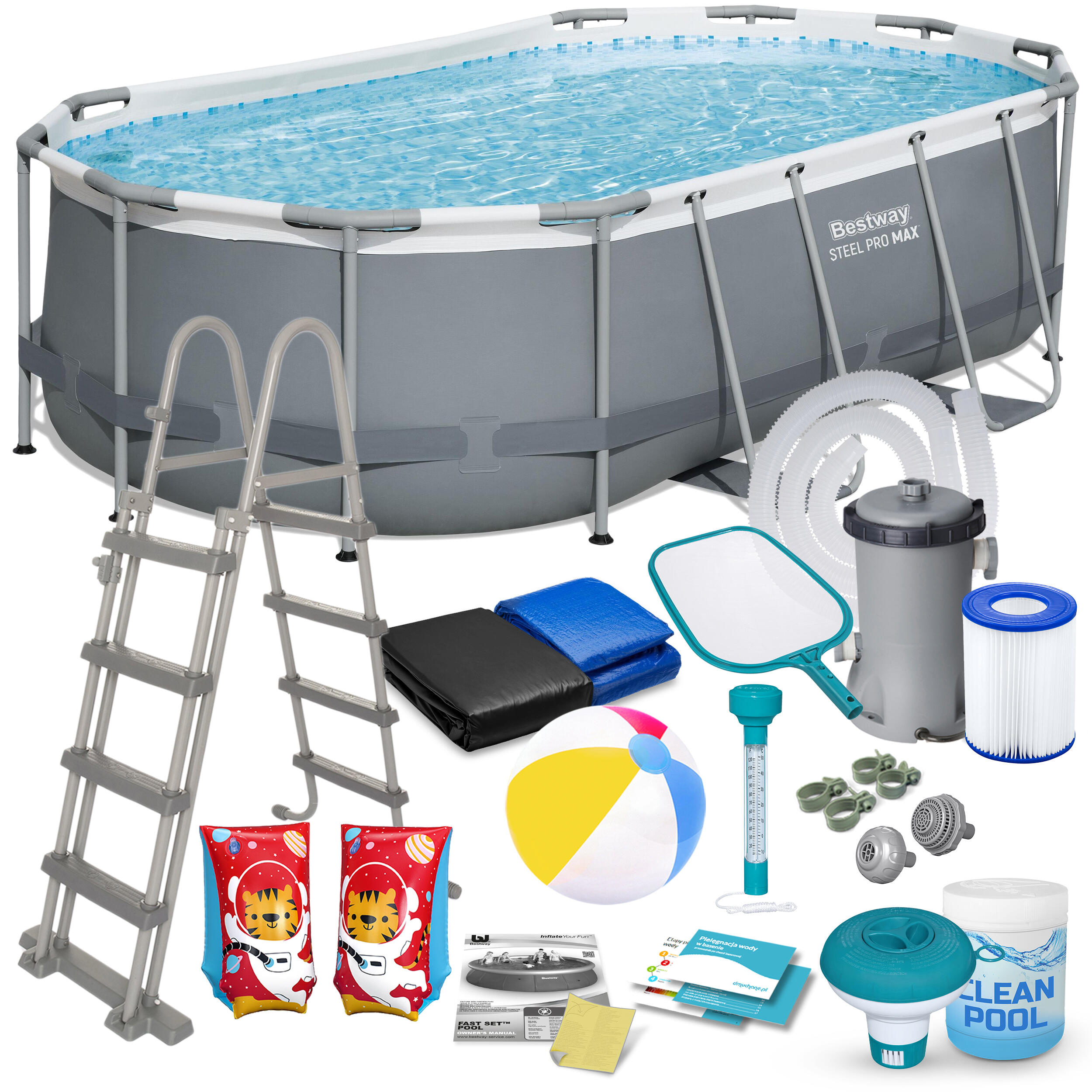 Basen ogrodowy stelażowy 427 x 250 x 100 cm 18w1 Bestway 56620