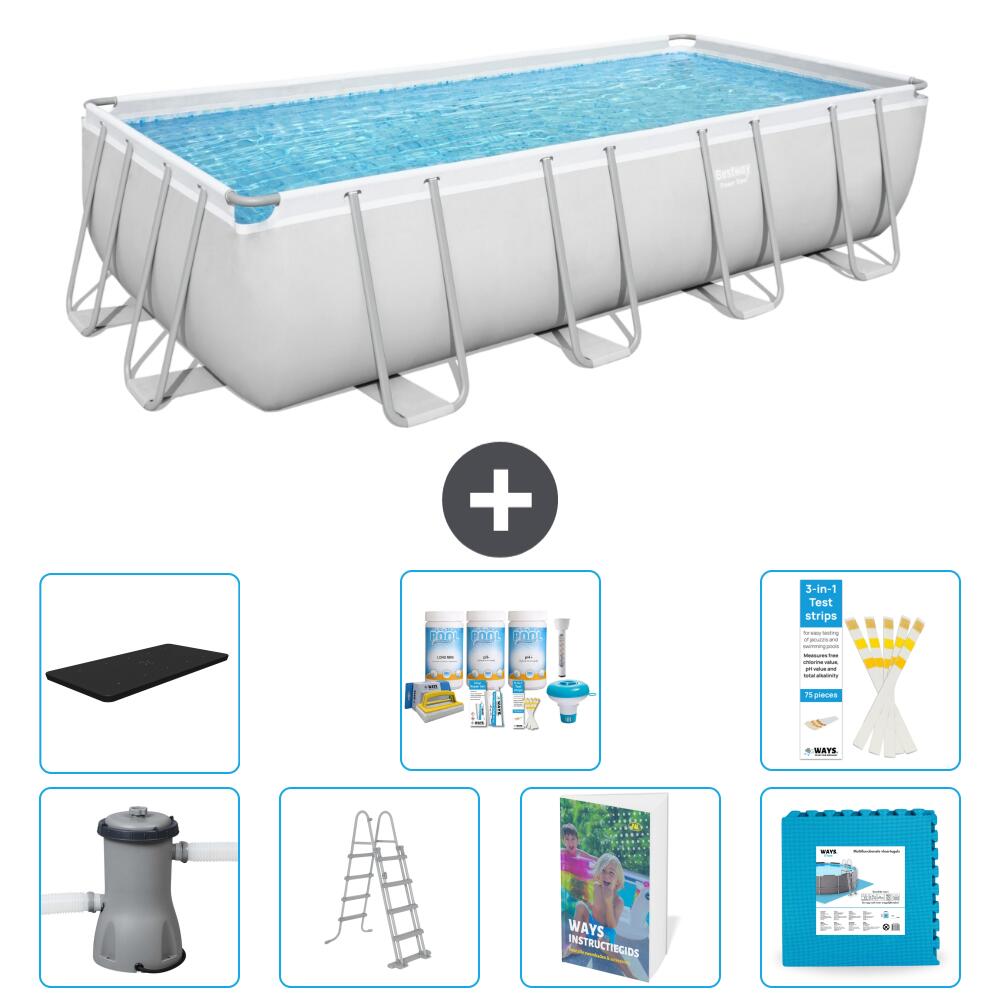 BESTWAY Basen Power Steel Prostokątny - 488x244x122 cm - 8-częściowy S536