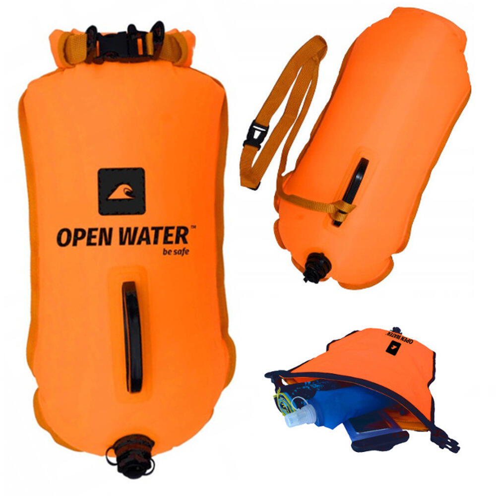 Bojka asekuracyjna do pływania OpenWater XL z kieszenią 2 komory wypornościowe