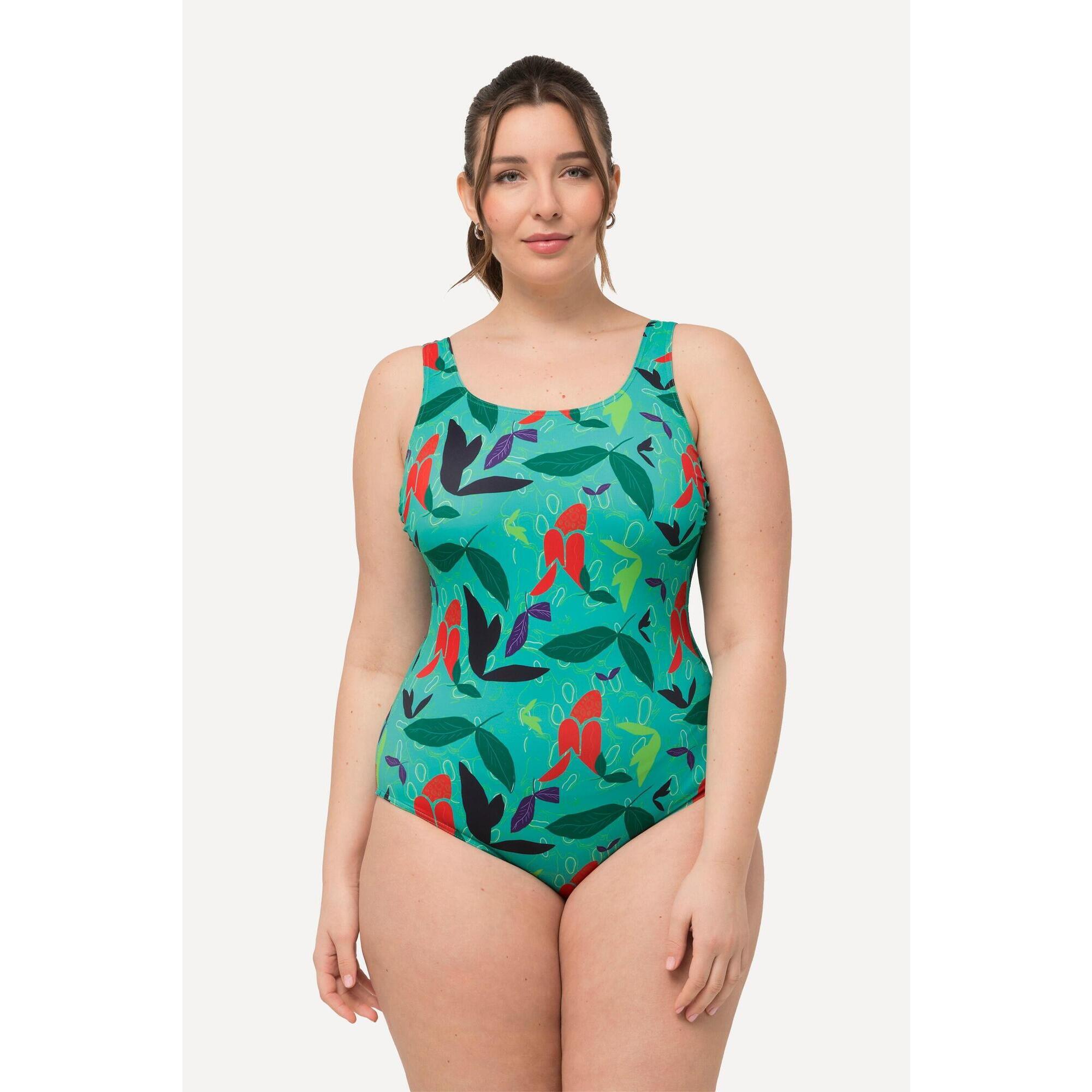 Damskie Kostium kąpielowy wzór w liście bez miękkich miseczek okrągły dekolt