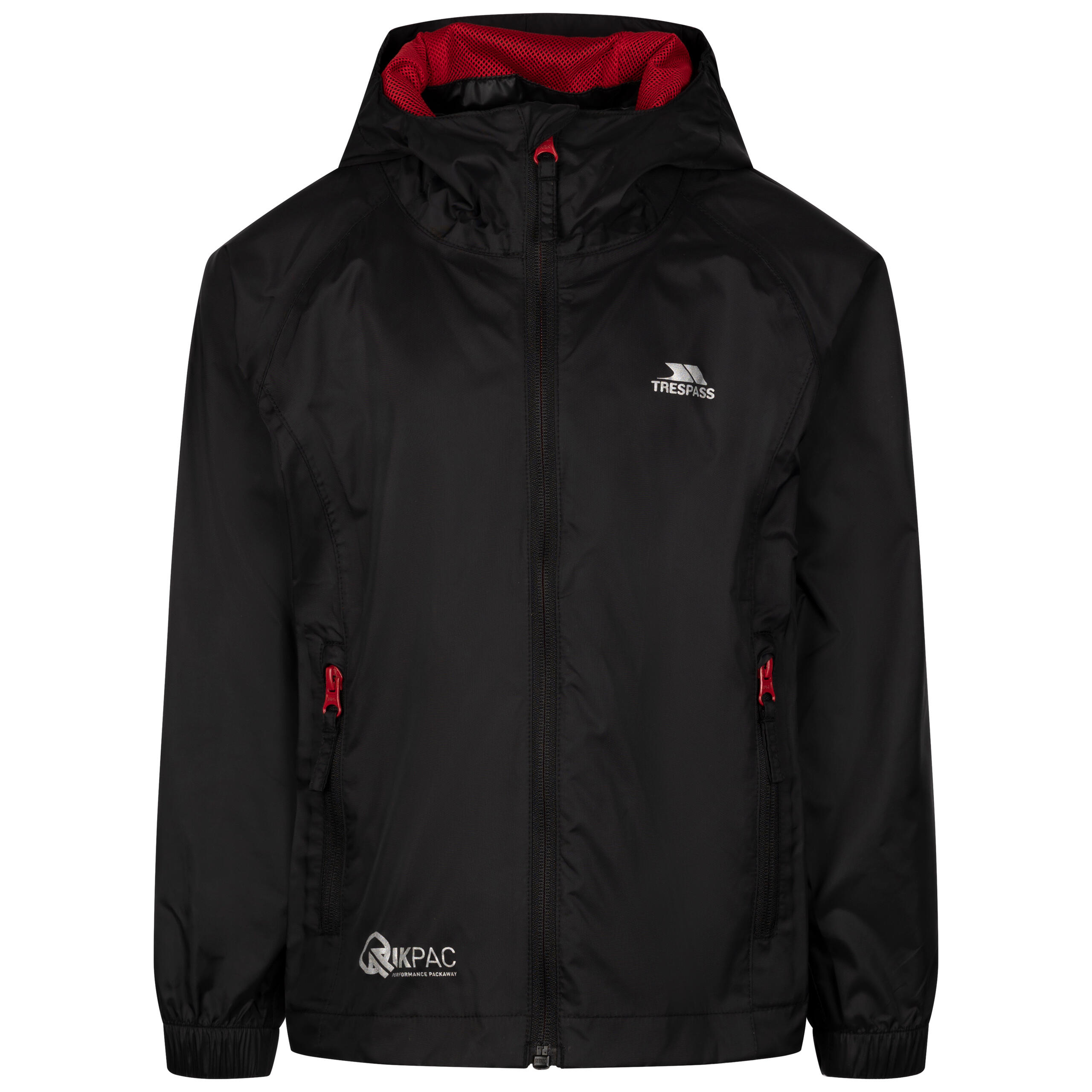 Kurtka Trespass Qikpac - Dziecięca unisex Packaway Jkt Czarny/czerwony