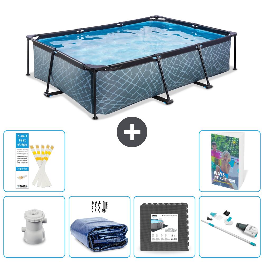 EXIT TOYS Basen Prostokątny - Efekt kamienia - 300x200x65 cm - 7-częściowy S315
