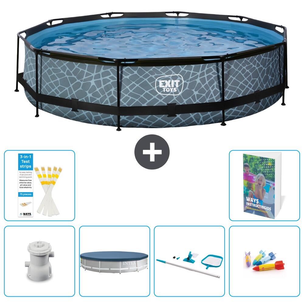 EXIT TOYS Basen Okrągły - Efekt kamienia - 360x76 cm - 7-częściowy S299